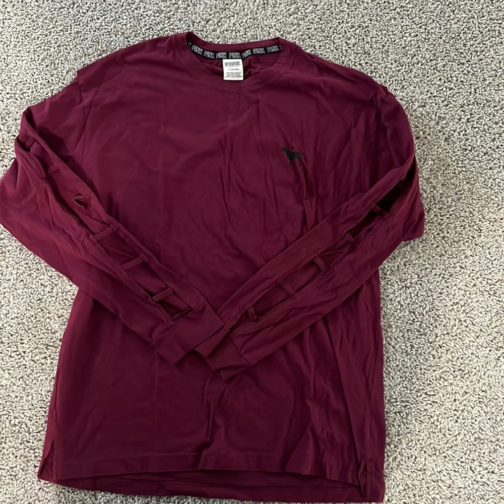 PINK VICTORIAS SECRET BURGUNDY LONG SLEEVE SHIRT